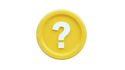 Yellow Coin with Question Mark on White Background