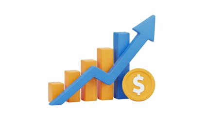 Business financial success concept with increasing graph and gold dollar coin