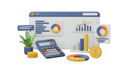 Modern 3d illustration of financial data analysis, accounting, and business planning