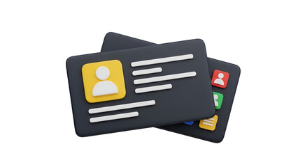 A stack of 3d user profile icons and contact cards for digital identity management