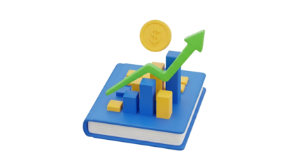 Growing financial success concept depicted by an upward trend chart on a book