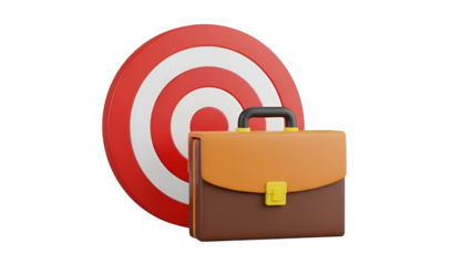 A 3d render of a briefcase and a target representing business objectives and career goals