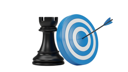 Strategic move and bullseye goal achievement with a chess rook and target