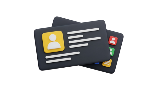 A stack of 3d user profile icons and contact cards for digital identity management - Powered by Adobe