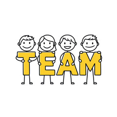 Cartoon Characters Forming Team Word.