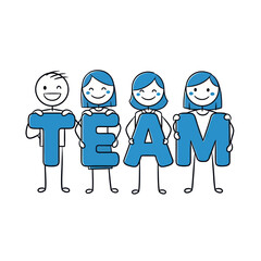 Cartoon People Holding Team Letters Together.