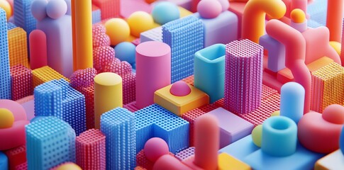 Colorful Geometric Shapes Abstract Pattern in Bright Pastel Colors