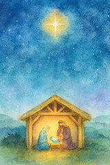 Obraz premium watercolor holy christmas night background