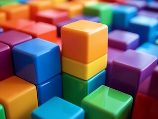 Colorful Plastic Cubes in Bright Array of Different Colors and Sizes