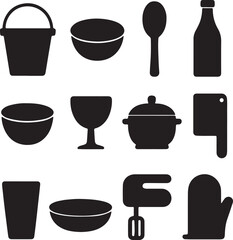 Cooking and Household Utensils Silhouette Set