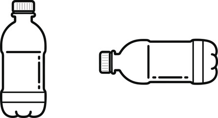 Plastic water bottle vector illustration, beverage container outline, eco packaging concept, hydration symbol, minimal modern drink design, clean black line vector art