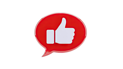 Thumbs Up Icon in Red Speech Bubble on White Background