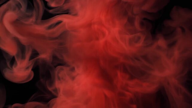 Red smoke swirling on a dark black background with a fiery glowing atmosphere