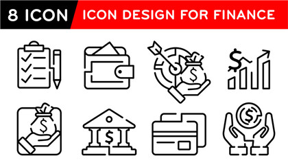 Finance Icon set, Growth, Goal Idea, line icon vector illustration
