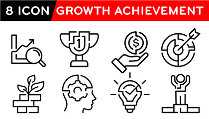 Achievement Icon set, Growth, Goal Idea, line icon vector illustration