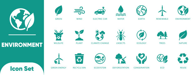 Obraz premium Environment and nature vectors. Features recycle, electric car, wind turbine, and earth symbols. Ideal for green energy, sustainability, and eco marketing.