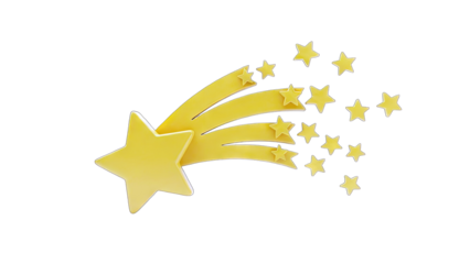 Yellow Shooting Star with Trail on White Background