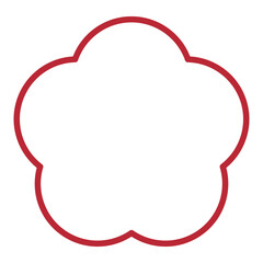 梅の花のイラスト素材　和柄　背景透過　白地に縁取り　赤色
