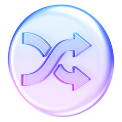 shuffle glassmorphism icon, showcasing stylized design with interweaving arrows, symbolizing the concept of randomness, order, and rearrangement