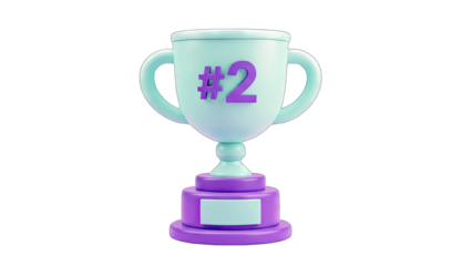 Second Place Trophy - Awarded for Achievement - Isolated on White