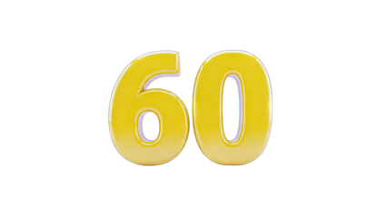 Yellow Number 60 Isolated on White Background