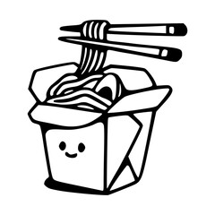 cute noodles in Chinese takeout box outline icon
