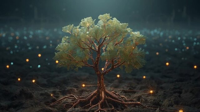 Glowing Roots Tree Symbolizing Arbor Day Life
