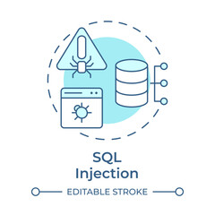 Sql injection soft blue concept icon. Database security, cyber threat. Data storage, hack malware. Round shape line illustration. Abstract idea. Graphic design. Easy to use in brochure, booklet