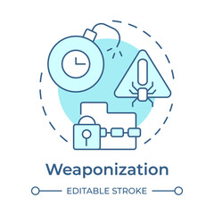 Weaponization soft blue concept icon. Hacking attack, security issue. Data encryption, malware virus. Round shape line illustration. Abstract idea. Graphic design. Easy to use in brochure