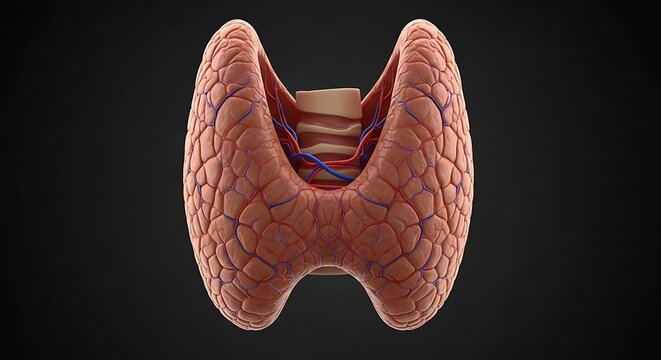 Anatomically Accurate Human Thyroid Gland 3D Illustration on Dark Background.