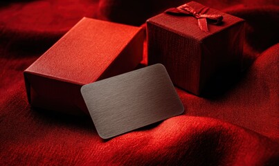 A red box with a black card inside