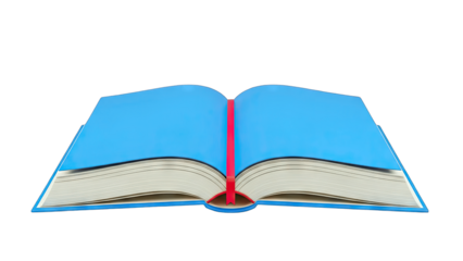 Open Blue Book with Red Bookmark on White Background