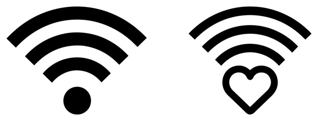 Wireless internet signal icons with heart shape connection symbol