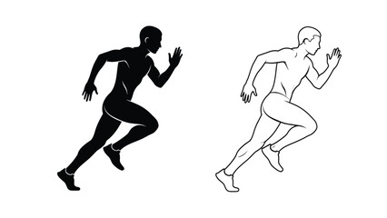Two figures in running poses one solid black and one outlined