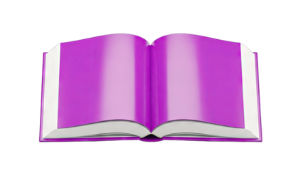 Open Book with Purple Pages on White Background