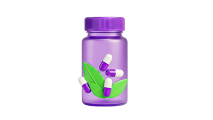 Pill Bottle with Capsules and Leaves - Healthcare Concept