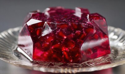 A small red dessert is sitting on a plate
