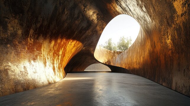 Bell-Lloc Winery, RCR style, its inclined steel plates appearing as giant, rusted steel vines growing from the earth, spaces between them filled with dark, liquid shadow