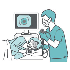 胃カメラ検査で苦しむ高齢女性（経口内視鏡・嘔吐反射）