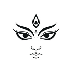 Artistic depiction of goddess durga s eyes and face isolated on white background