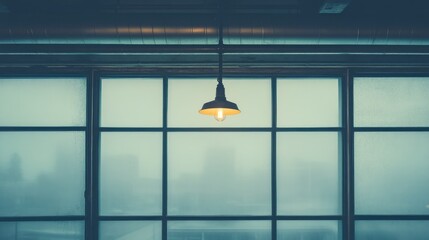 Industrial style window with a pendant light.