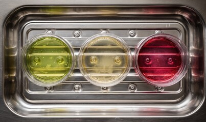 Three test tubes are lined up in a row