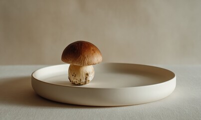 A mushroom is sitting on a white plate