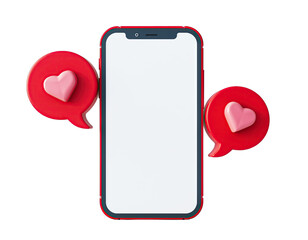 Smartphone with Heart Speech Bubbles: Social Media Love Concept