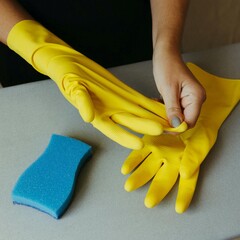 taking off the yellow gloves