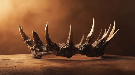 CloseUp of a Deer Antler Shed Resting on Rustic Wooden Surface with Soft Light
