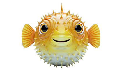 Smiling Pufferfish on White Background