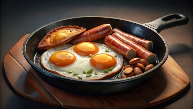 A perfectly cooked breakfast in a castiron skillet