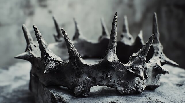 CloseUp of a Detailed Crown with Sharp Spikes in Grayscale Photography Style