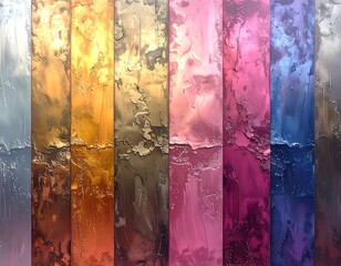 A vibrant row of metal panels in various colors, featuring textured surface and vertical design